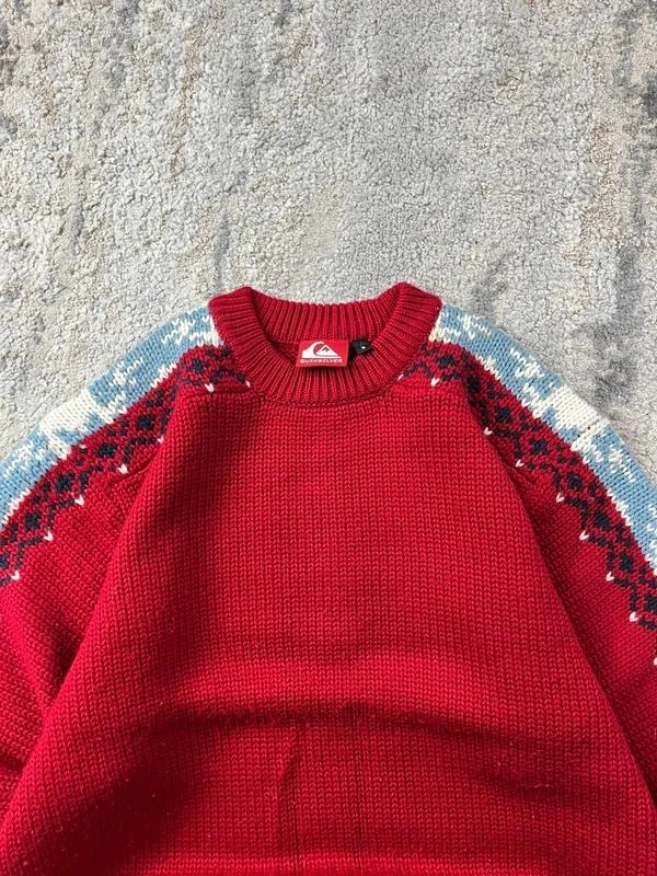 Vintage Quiksilver men’s Red White Crewneck Wool Sweater Size S – photo 4